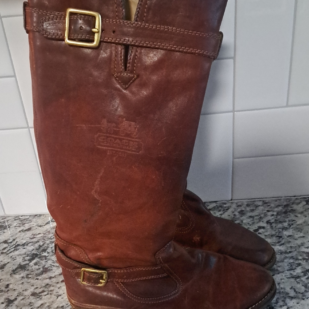 Coach Whitley Riding Leather Boots with Gold Buckles